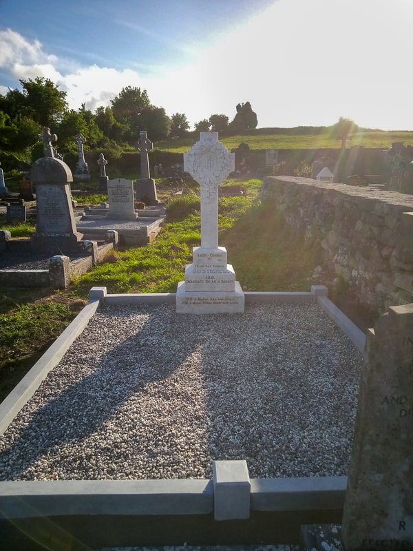 After picture of headstone restoration, with new base and surrounds.