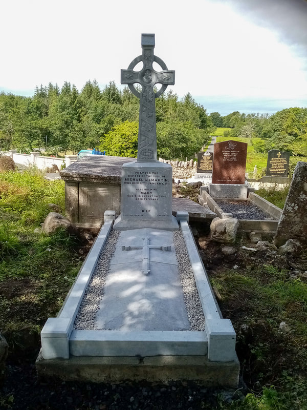 After picture of Celtic Cross headstone once restoration was complete, original cross restored, new engraving, new kerbing and new granite base cover.